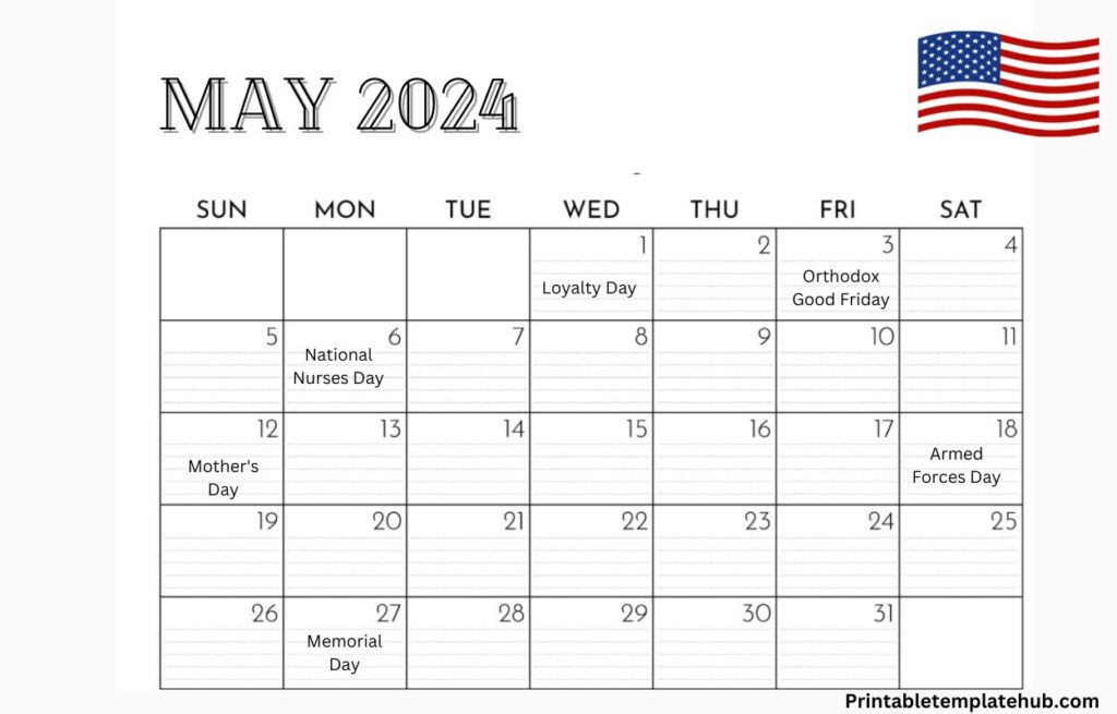 may 2024 editable USA calendar
