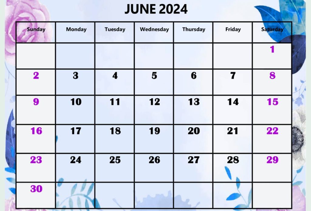 floral 2024 June wall calendar