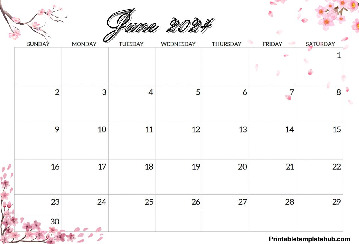 June 2024 calendar floral To Print