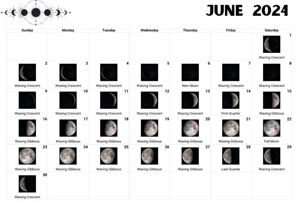 Moon Phases of June 2024 Calendar
