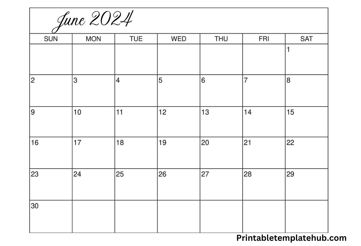 Free Print June 2024 Document Calendar