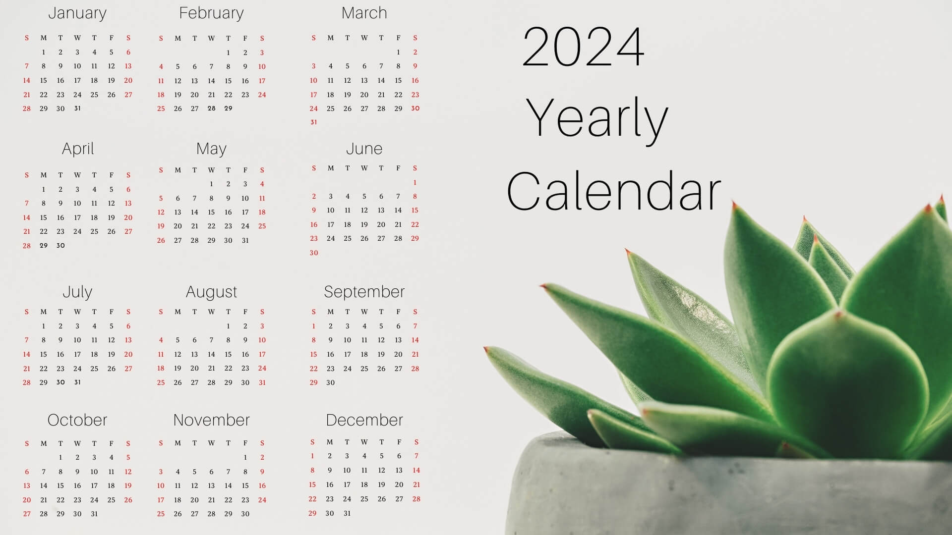 Cute Yealry 2024 Calendar Download