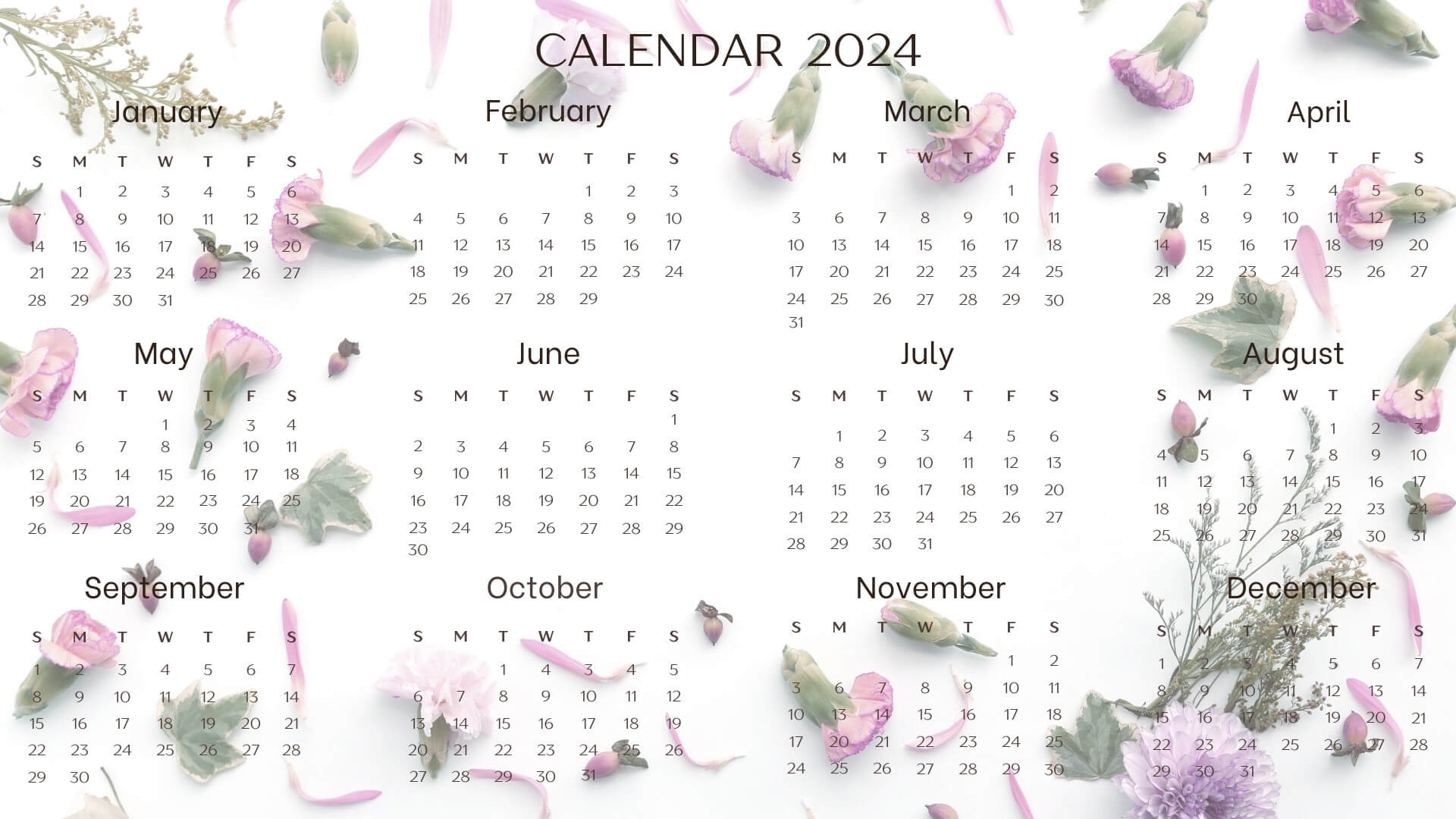 Floral 2024 Monthly Calendar