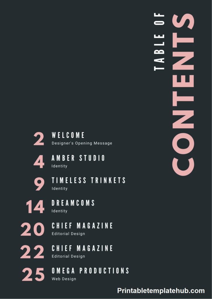 table of content template free