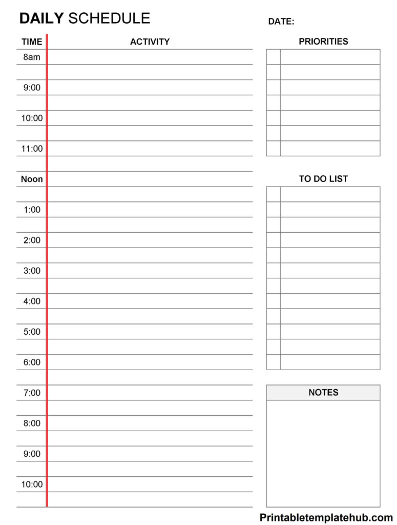 daily schedule planner printable 2024