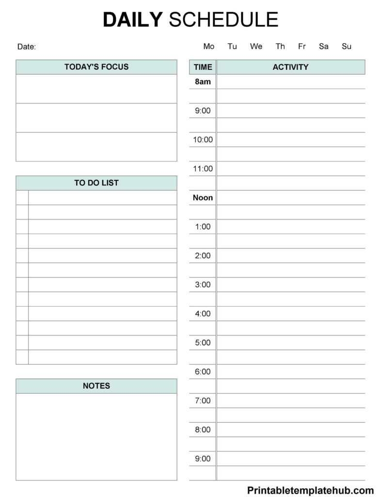 daily schedule planner to get back on routine