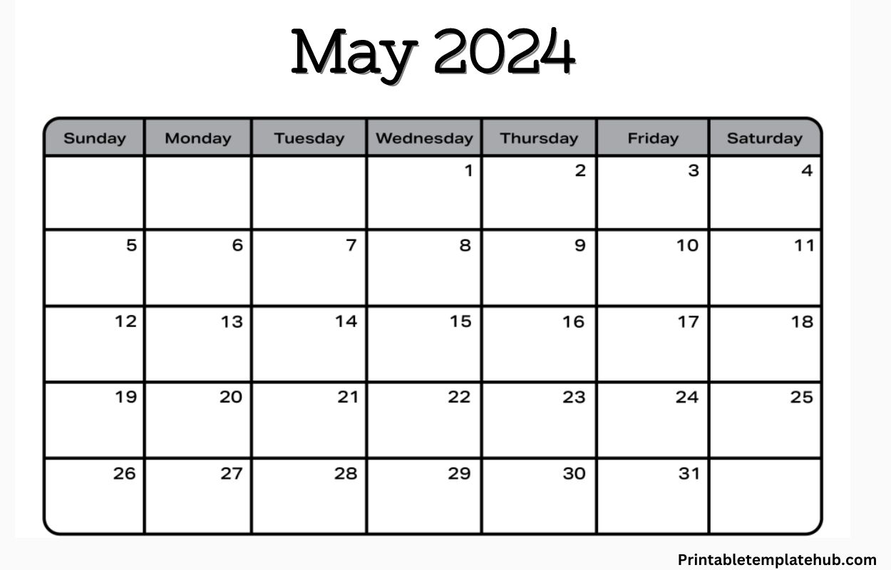Blank May 2024 Calendar xls