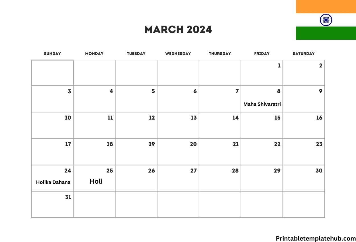 March 2024 India Calendar