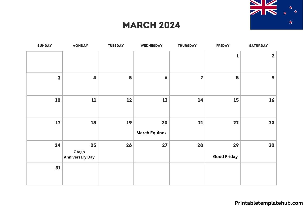 March 2024 New Zealand Calendar