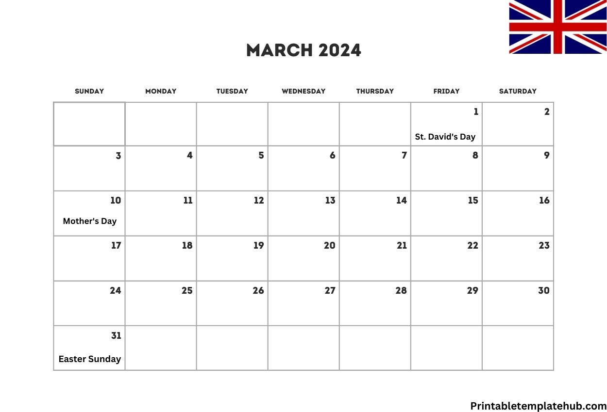 March 2024 UK Calendar