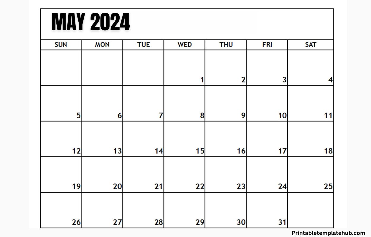 May 2024 Blank Monday Start Calendar