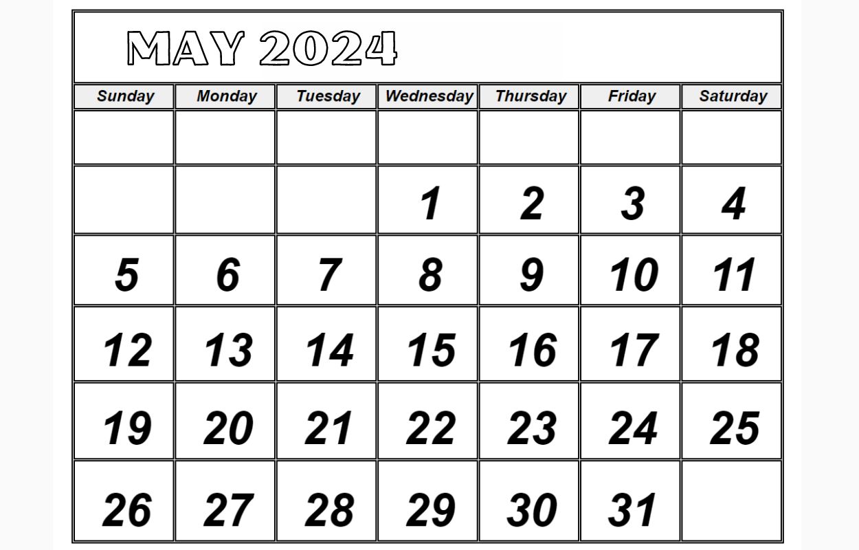 May 2024 Blank Vertical Calendar