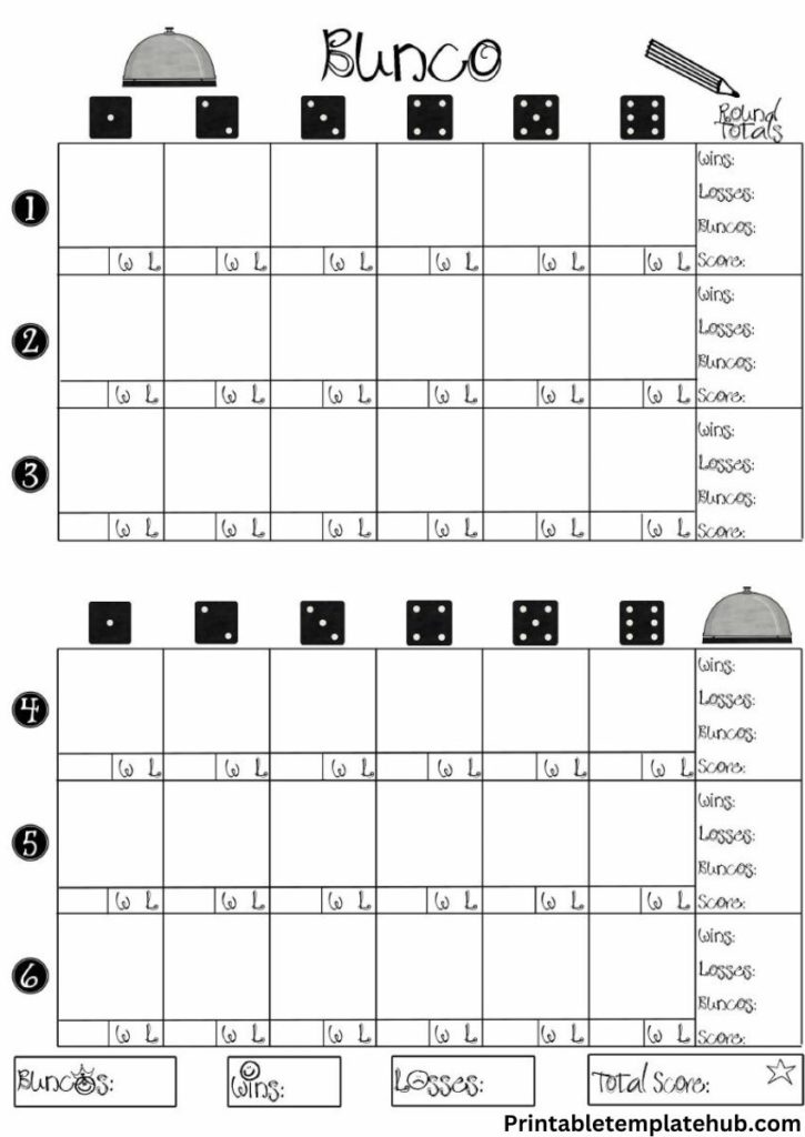 bunco score sheets template