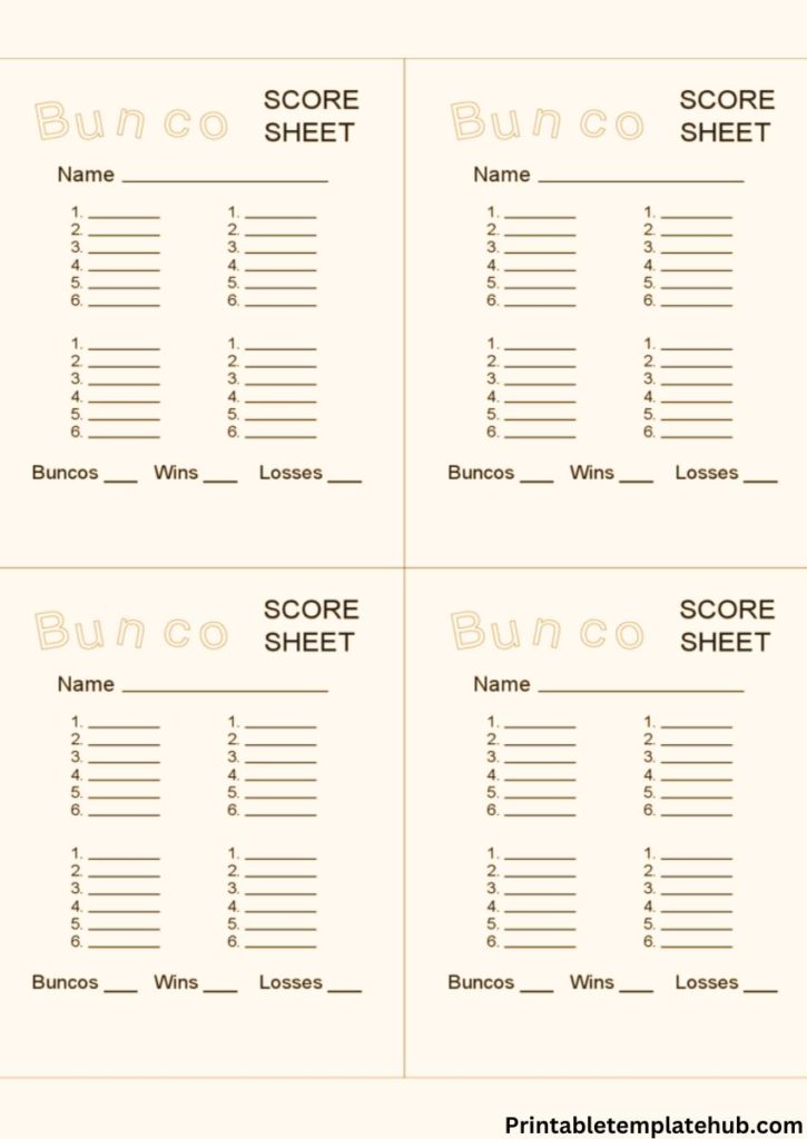 free bunco score sheets printable