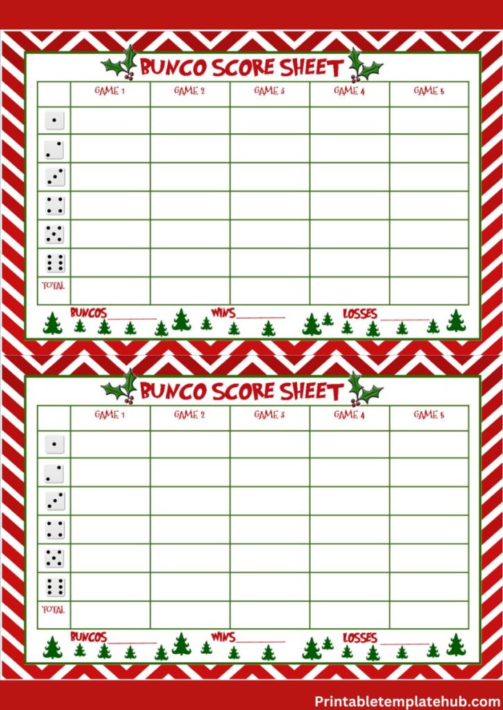 printable Christmas bunco score sheets