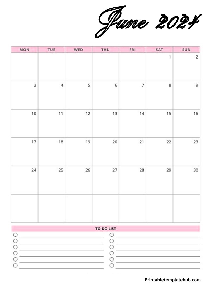 June 2024 Calendar To Print