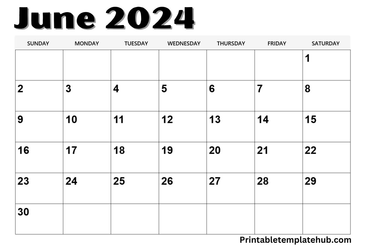 June 2024 blank page calendar