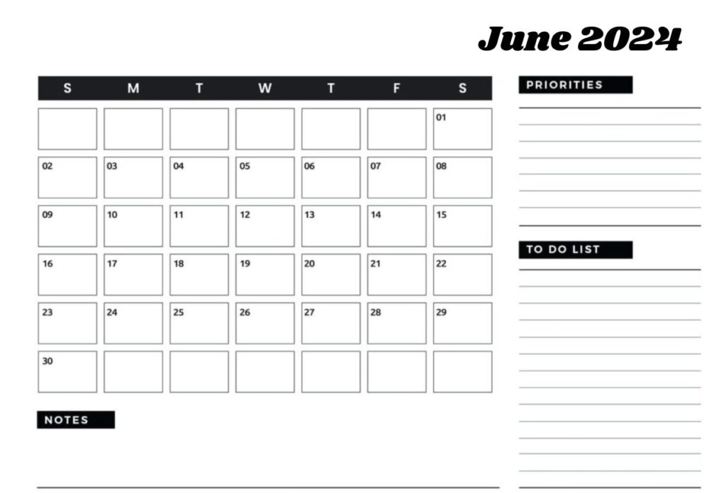 June 2024 calendar fillable