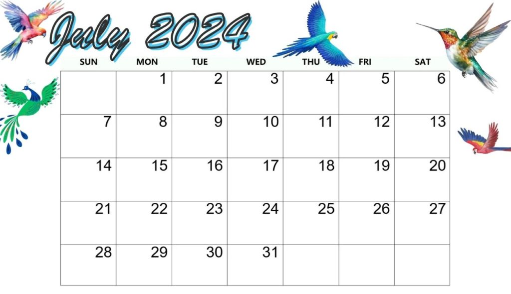 July 2024 Calendar Cute PNG