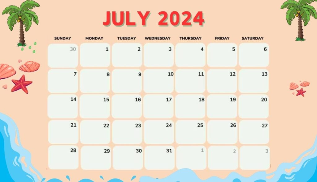 July 2024 Cute Calendar for office