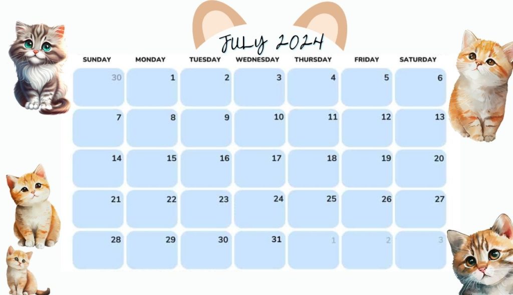 July 2024 Cute Wall Template Calendar