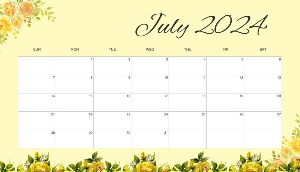 July 2024 calendar floral
