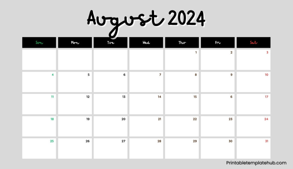 August 2024 Calendar Monday start