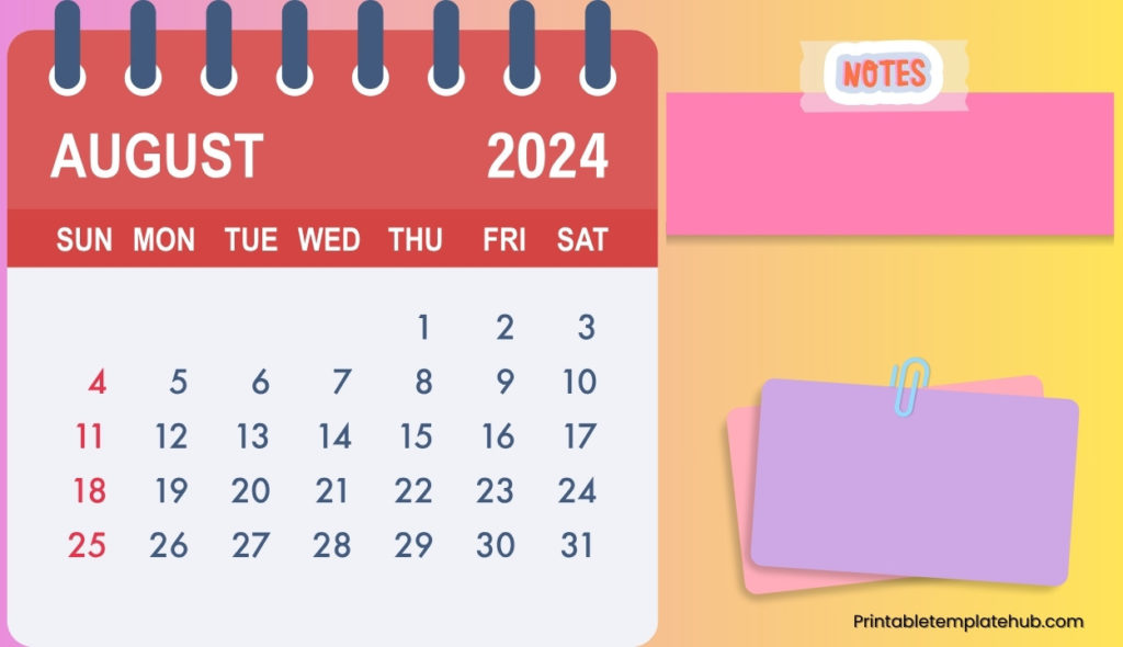 August 2024 Calendar With Notes