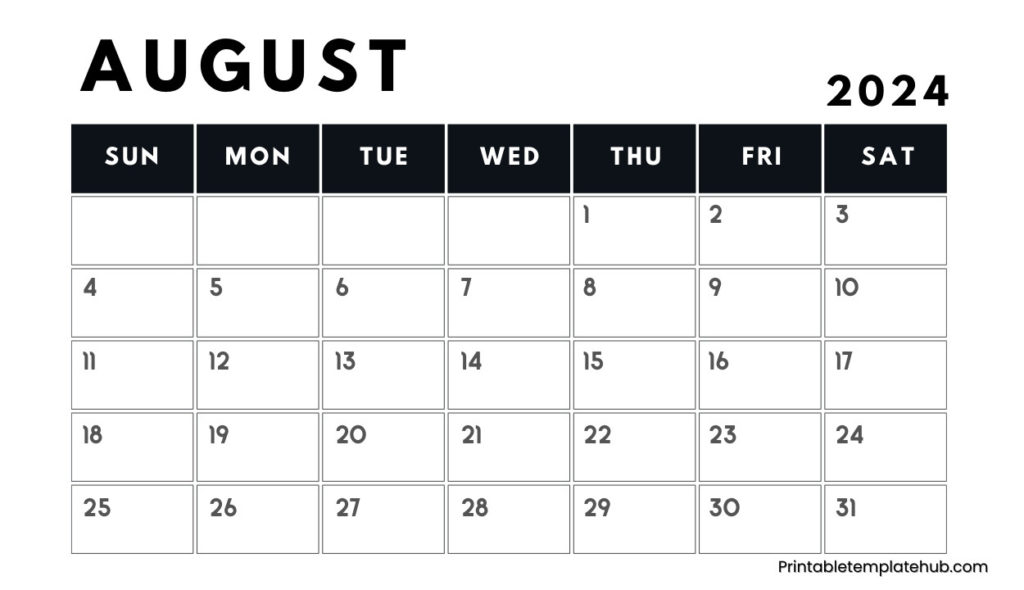 August 2024 Fillable Calendar with Large Space Notes