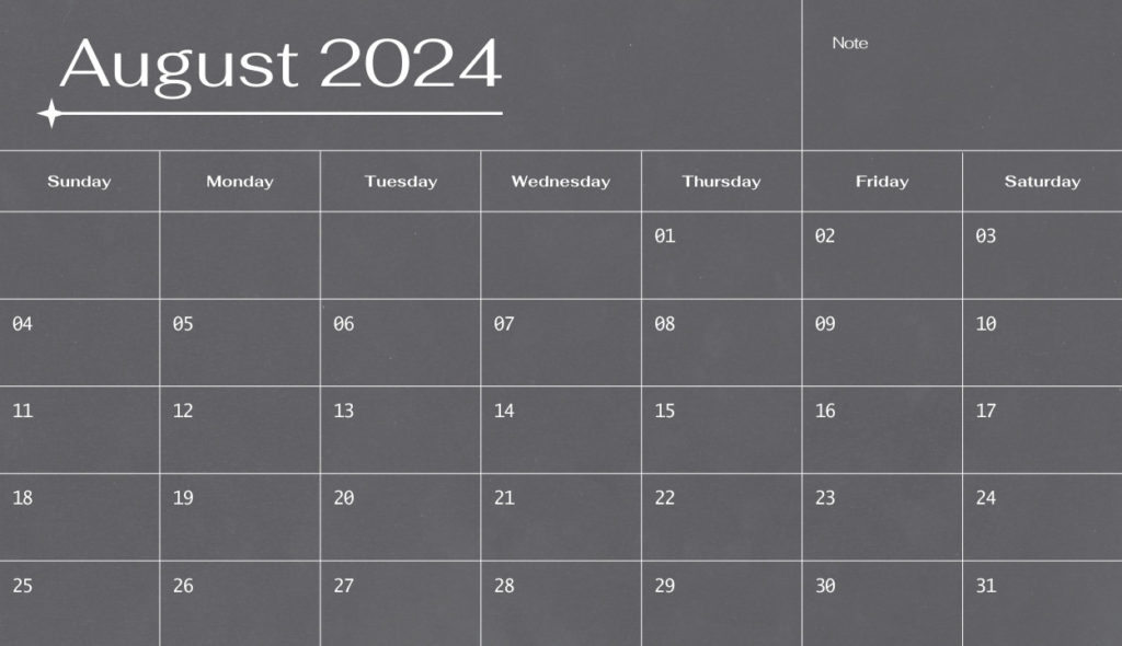 August 2024 blank template calendar