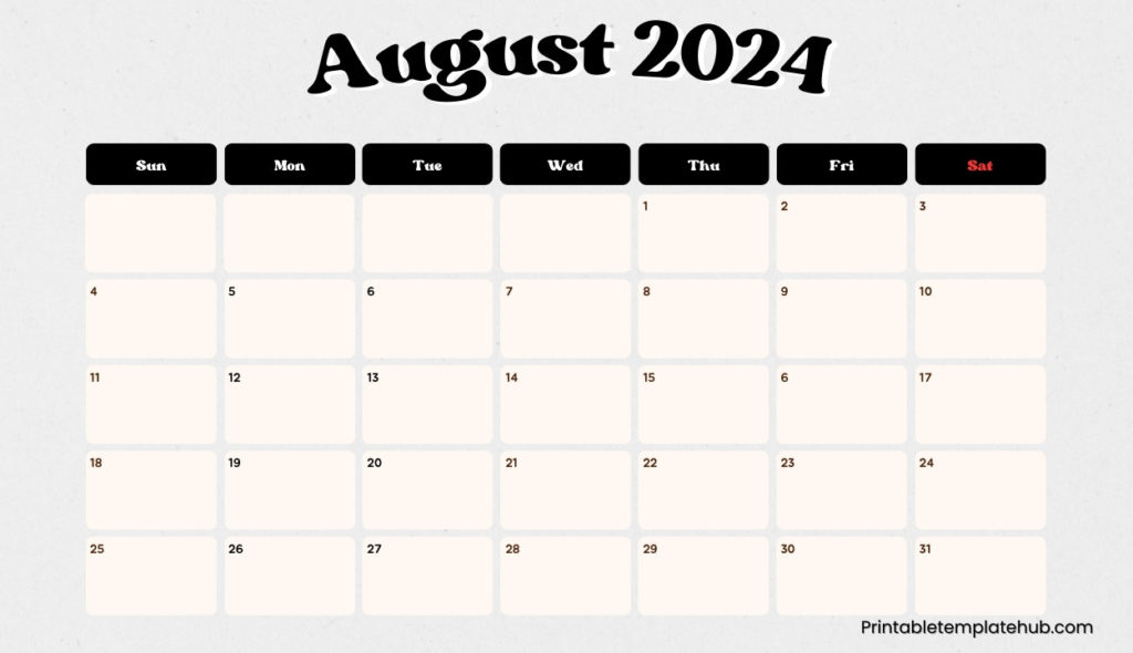 August 2024 calendar Landscape