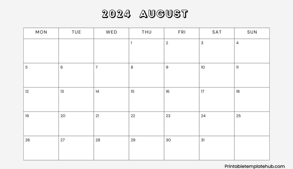 Blank Format 2024 August calendar